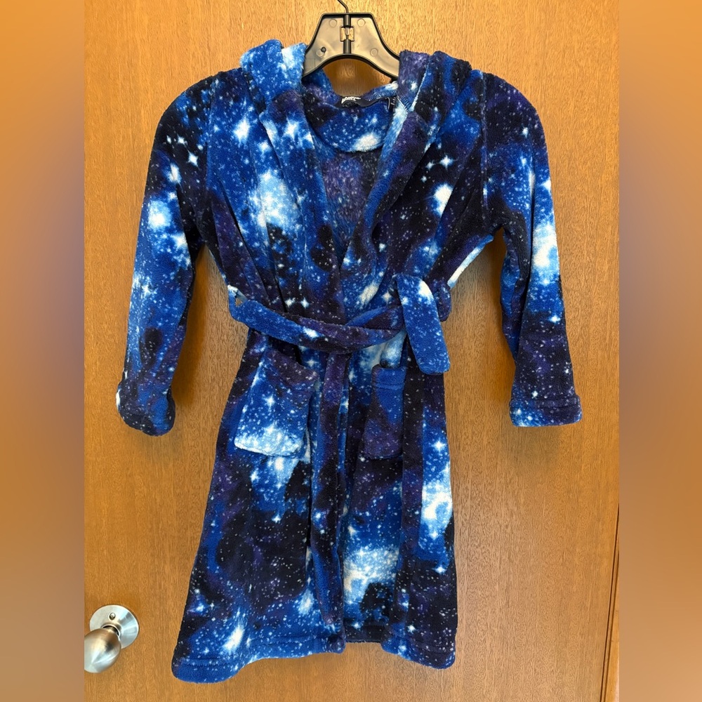 EUC lands’ end fleece hooded kids robe, galaxy, 6